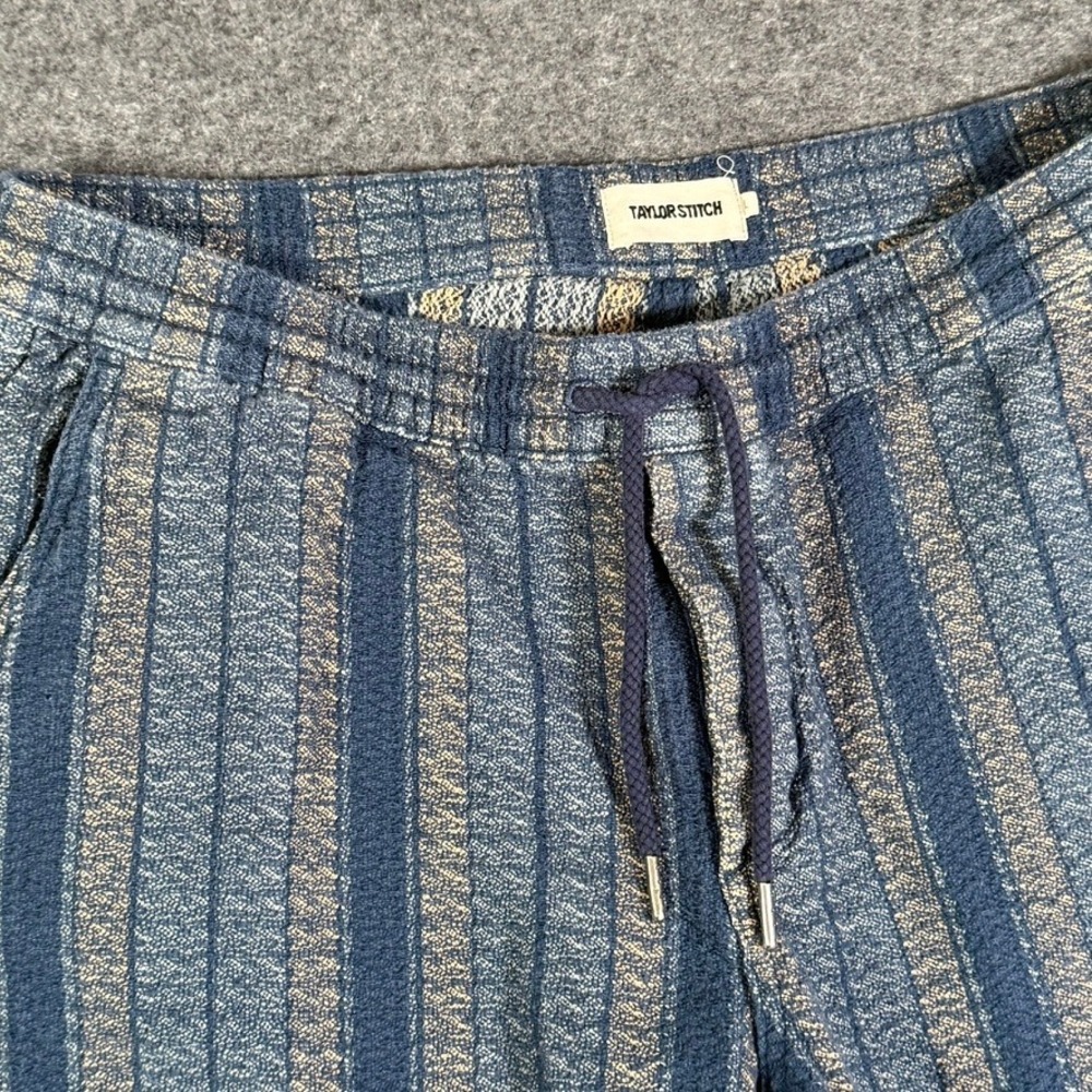 Taylor Stitch Mens Apres Pant Indigo Waffle Stripe Organic Cotton Joggers L